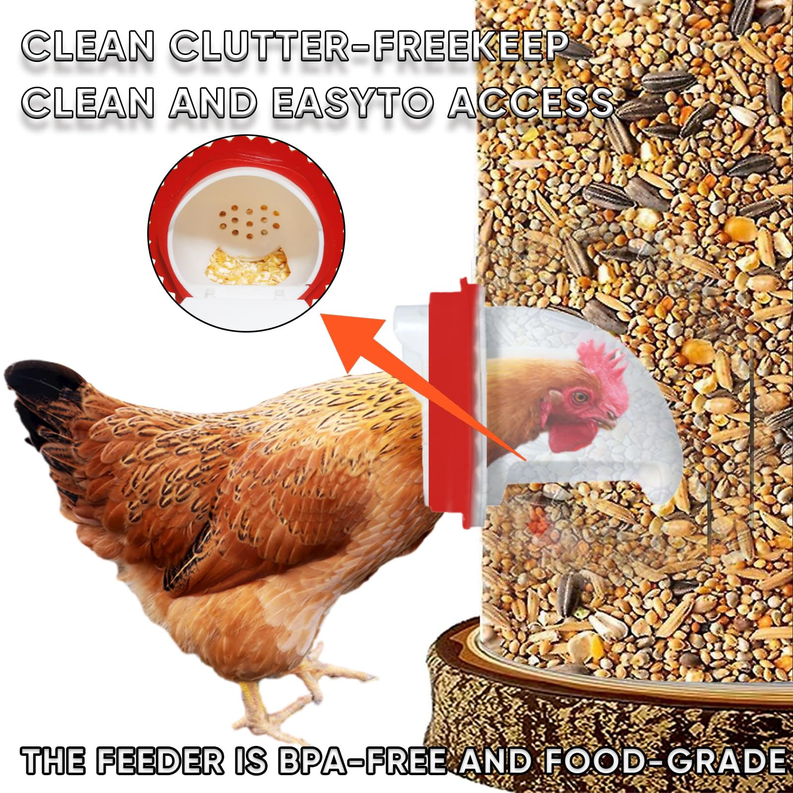 Chicken Feeders No Waste, Rain-Proof Rodent Proof Automatic Chicken Feeder Port kit, Gravity Feeder with Lid has 6 Ports -1 Hole Saw Suitable for Buckets, Barrels, Bins, Troughs (White-6pcs)