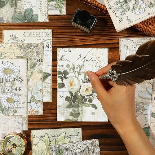 Miniatura 7 de 16 hojas de suministros de papel vintage para álbumes de recortes, 4 x 5.7 pulgadas, patrón botánico, papel decorativo para manualidades, papel