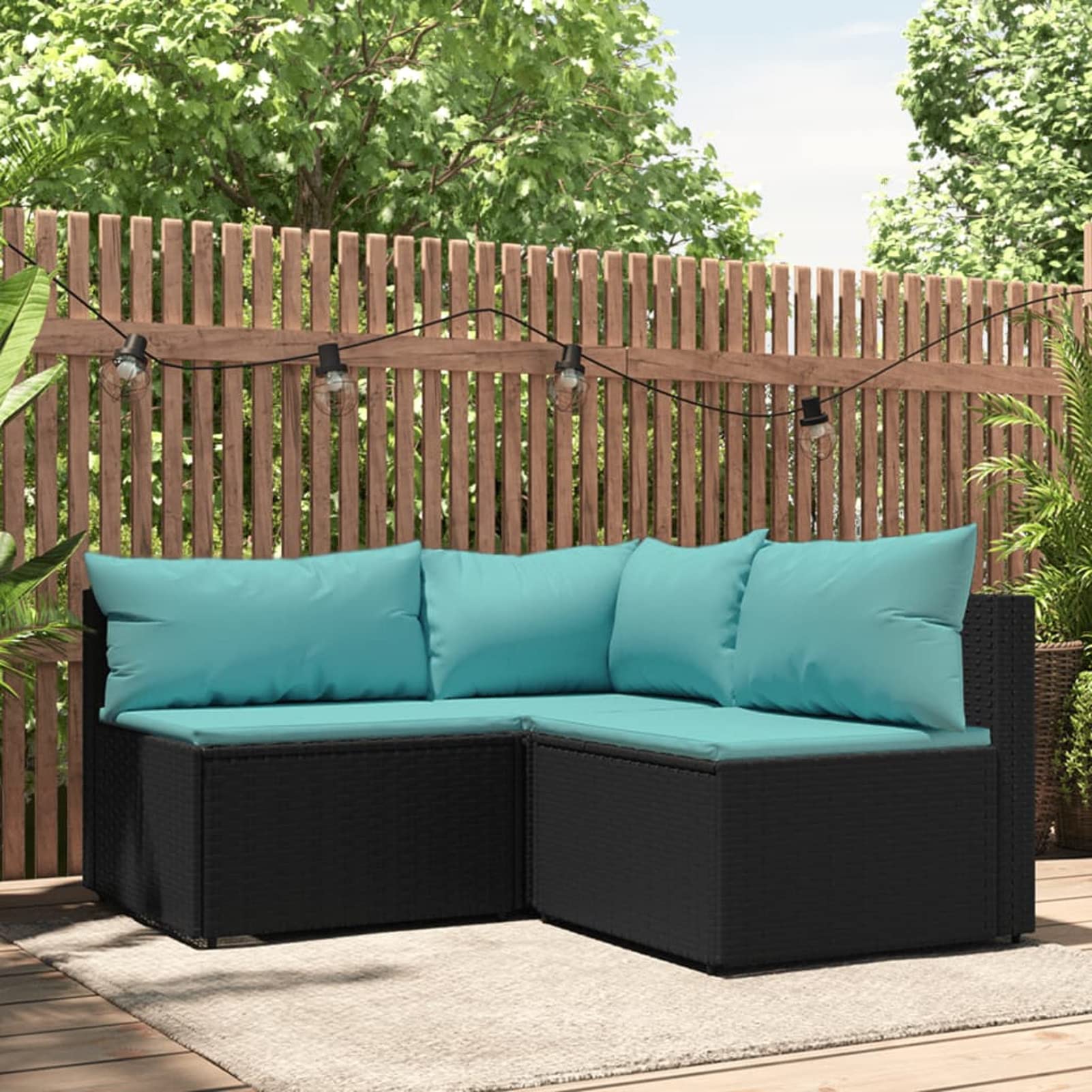 Salon de jardin 3 pcs noir en résine tressée idéal pour un café sur le balcon