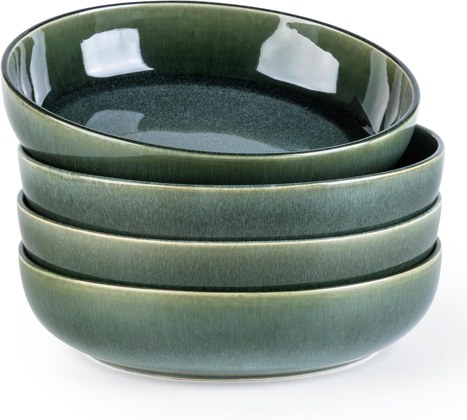 GBHOME 8.75'' Large Ceramic Pasta Bowls, 38oz Stoneware Pasta Serving Bowls Set of 4 for Kitchen, Wide Bowls for Fruit,Pasta,Salad,Oatmeal,Meal, Microwave Safe, Reactive Glaze-Earth Green