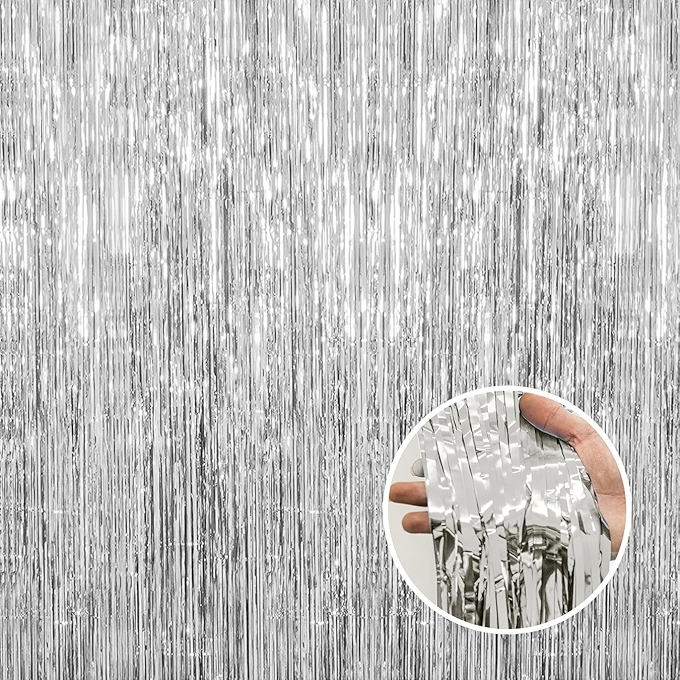 Fachoige 金属亮片流苏帘装饰（银色）