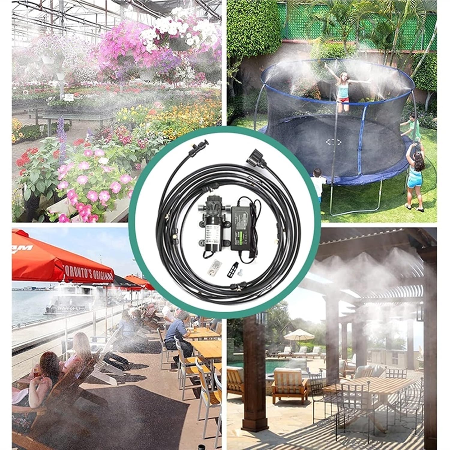 19.6ft Outdoor Misting Cooling System Kit with 12v Pump and Filter, Misters for Patio with Brass Sprayers, Garden Cooling System DIY Micro Drip Irrigation System for Patio, Garden, Lawn