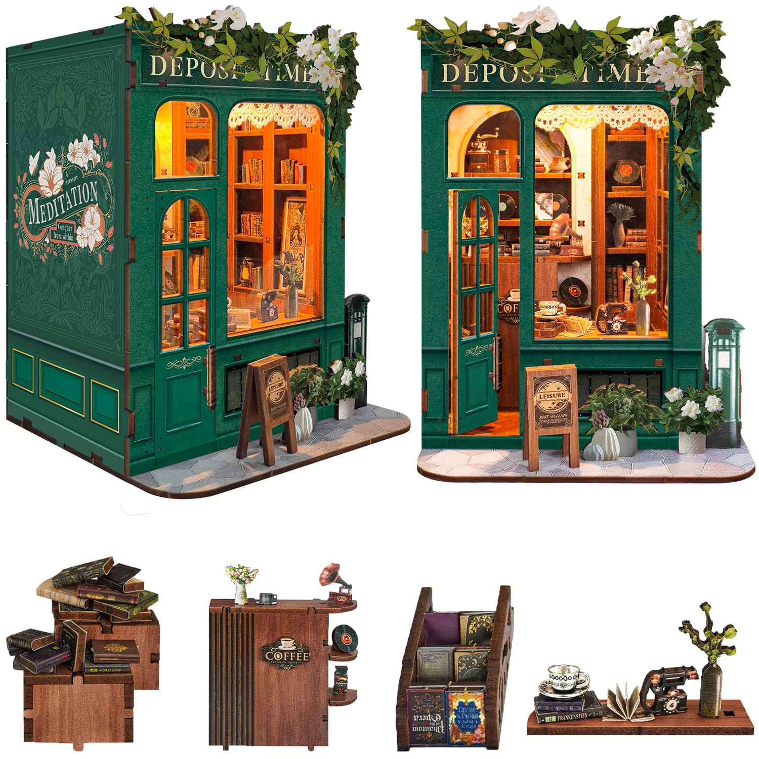 Roroom DIY Book Nook Kit, DIY Dollhouse Bookshelf Insert Decor Alley,3D Wooden Puzzle with LED Lighting Book Nook Wood Bookend Model Building(SQ45)