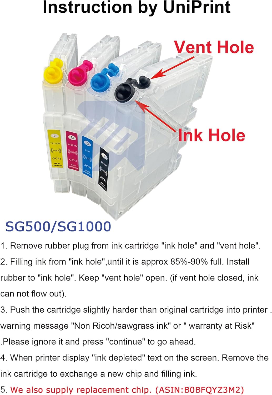 UPink 4pcs Empty Refillable Ink Cartridge Compatible for Sawgrass Virtuoso SG500 SG1000 Printer with One Time Chip