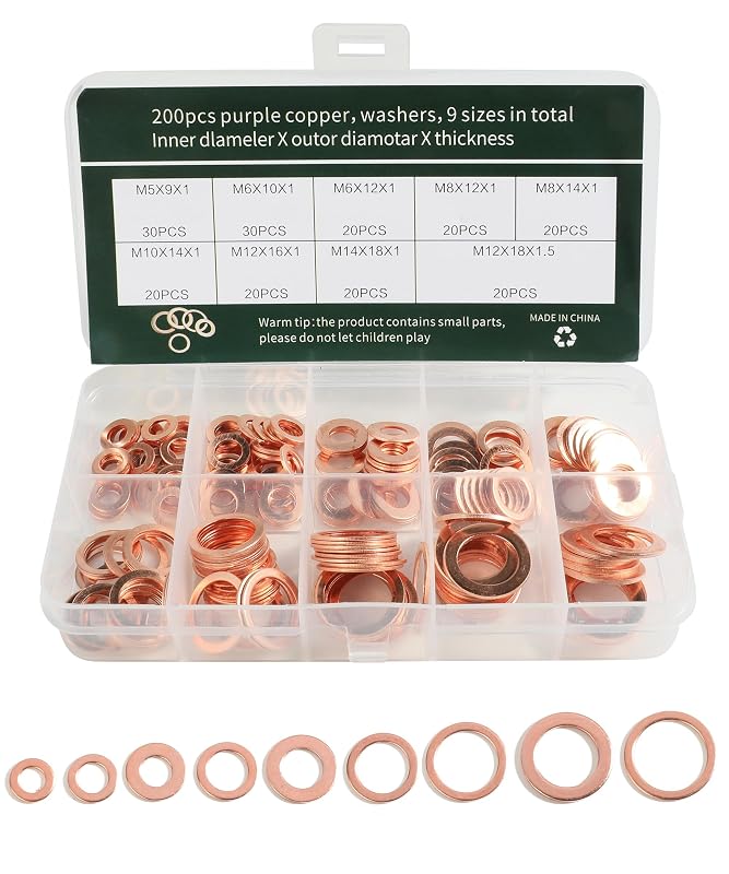 Kit de Arruelas de Vedação de Cobre M5–M14 para Bujão de Óleo Automotivo UBOG com 200 Peças