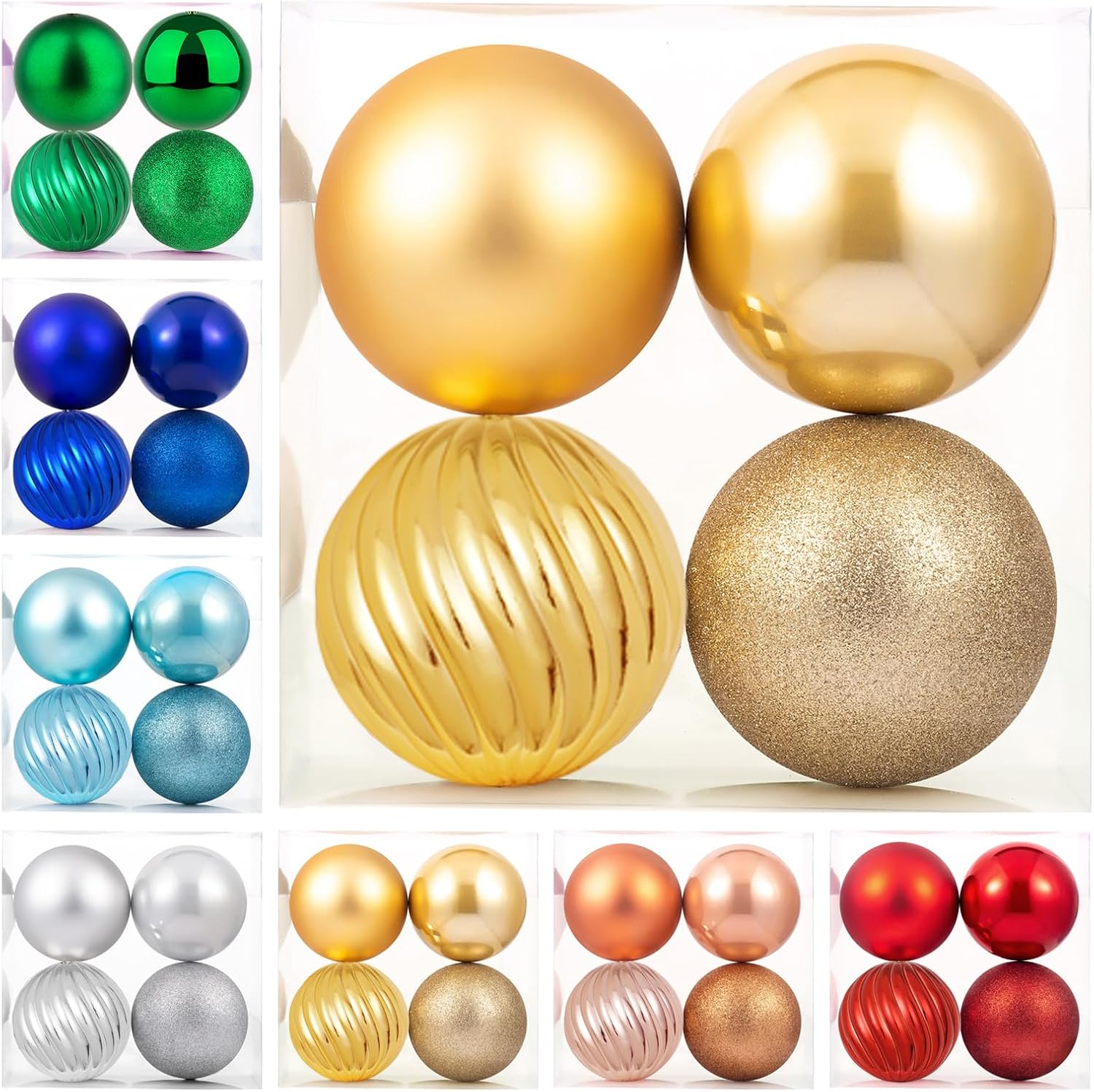4in Large Christmas Ornaments Shatterproof Christmas Ball Ornaments Giant Hanging Balls Mercury Decorations for Holiday(Gold,4pc) Gold 4in-4pcs