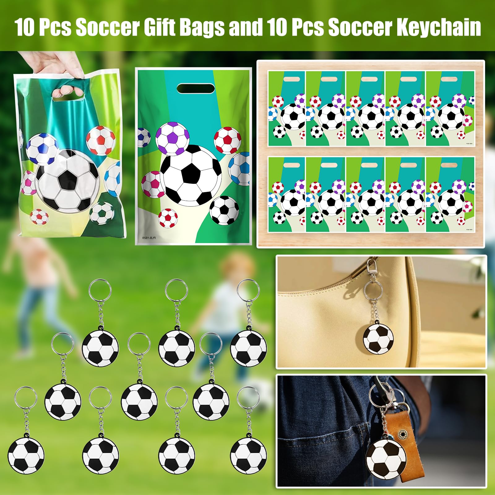 112 Pezzi Festa Compleanno Calcio Regalo Bambini, Kit Regalini Fine Festa con Portachiavi Pallone, Sacchetti Regalo, Tatuaggi, Fischietto, Adesivi - 5