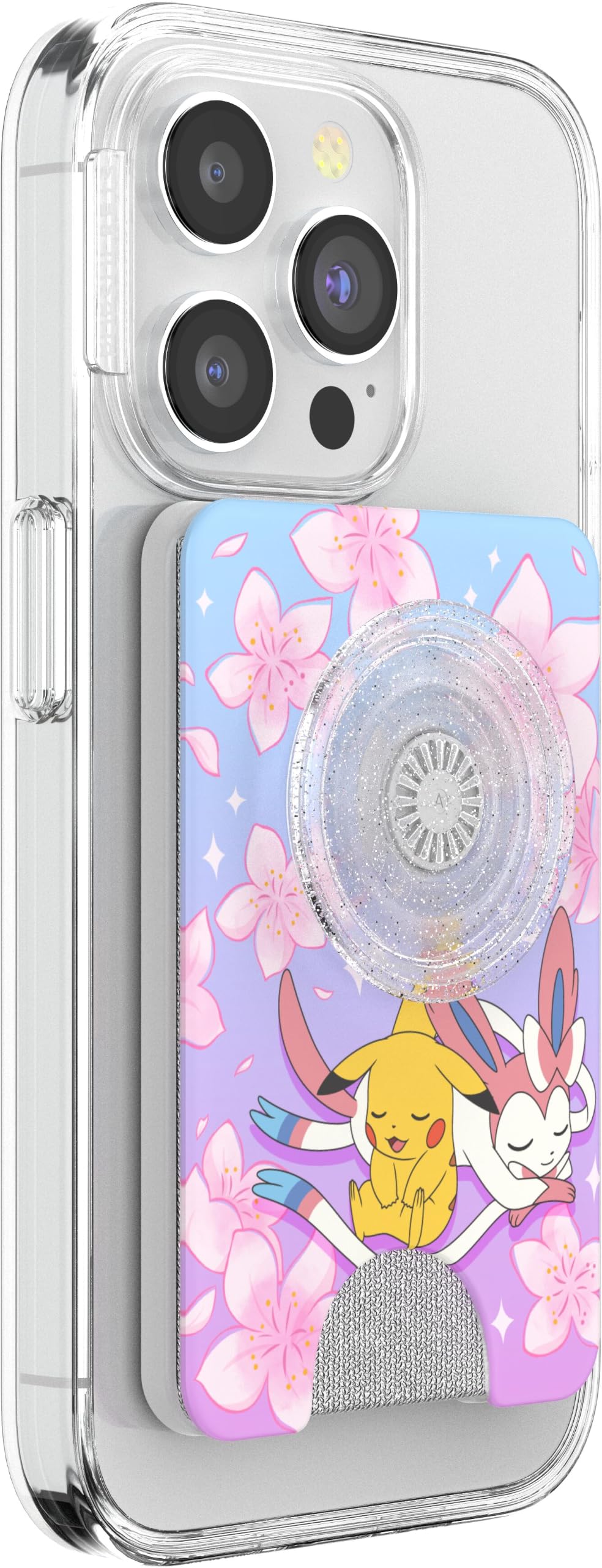 PopSockets Telefon-Geldbörse mit expandierendem Griff, Telefonkartenhalter, kabellos aufladbar, Geldbörse kompatibel mit MagSafe, Pokemon Fairy Type - Sakura Dreams | PopWallet, hält 3 Karten, magnetisch, abnehmbar, sicher, Pokemon, Gengar, Eevee, Ros