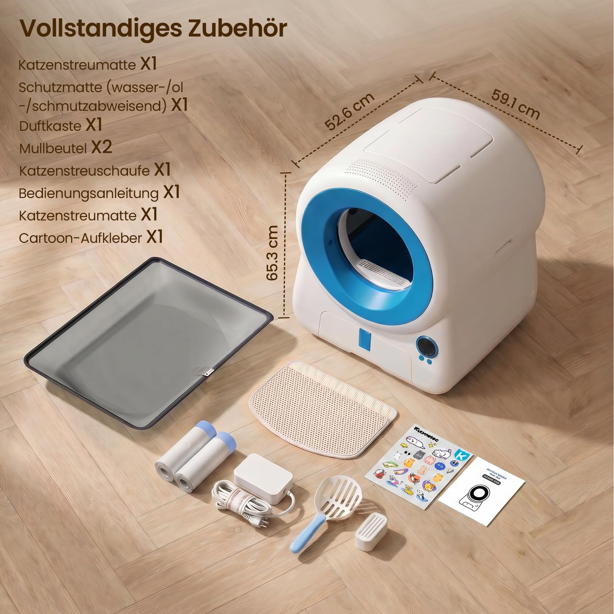 JUMMICO Katzenklo Selbstreinigend XXXL, Automatische Katzentoilette mit 100L Innenraum, 12L Fäkalienbehälter, APP-Steuerung, Luftvorhang & 10 Sicherheitssensoren für mehrere Katzen