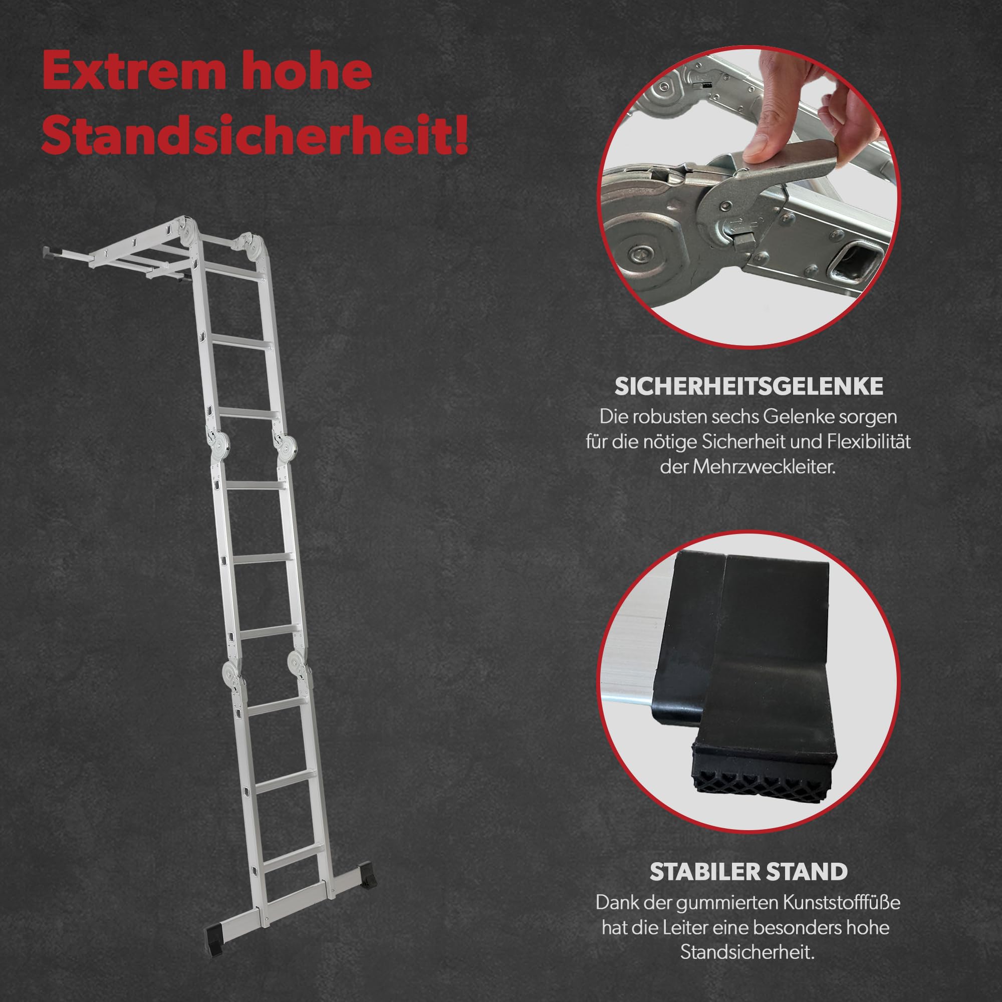 siwitec Scala multiuso 4 x 3 gradini, scala con 2 piastre di ponteggio, scala a pioli fino a 150 kg, scala in alluminio, scala domestica, 12 gradini, certificata TÜV/GS
