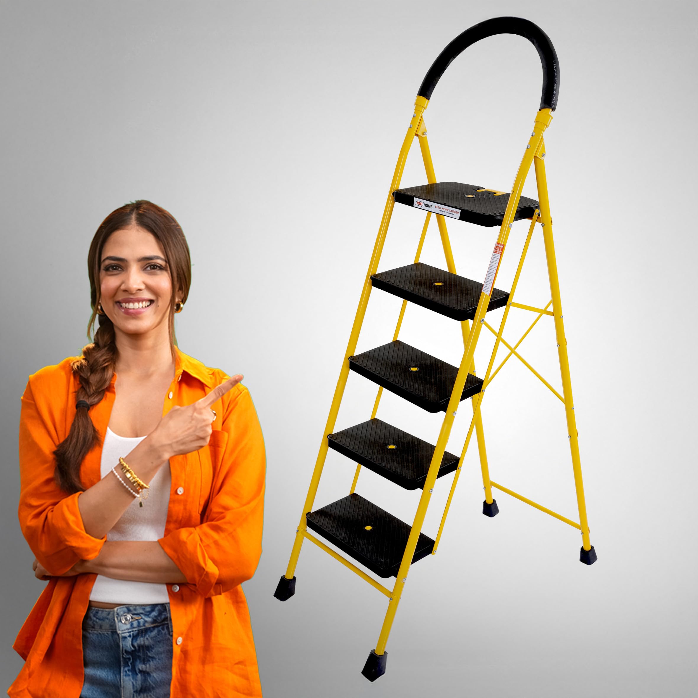 PRO HOME 5-Step Foldable Steel Ladder for Home | Anti-Slip Shoes | Slip Prevention Steps | Foldable, Durable, Heavy Duty, Safe & Stylish | Made in India (Yellow & Black) | 5-Year Warranty-picture-32
