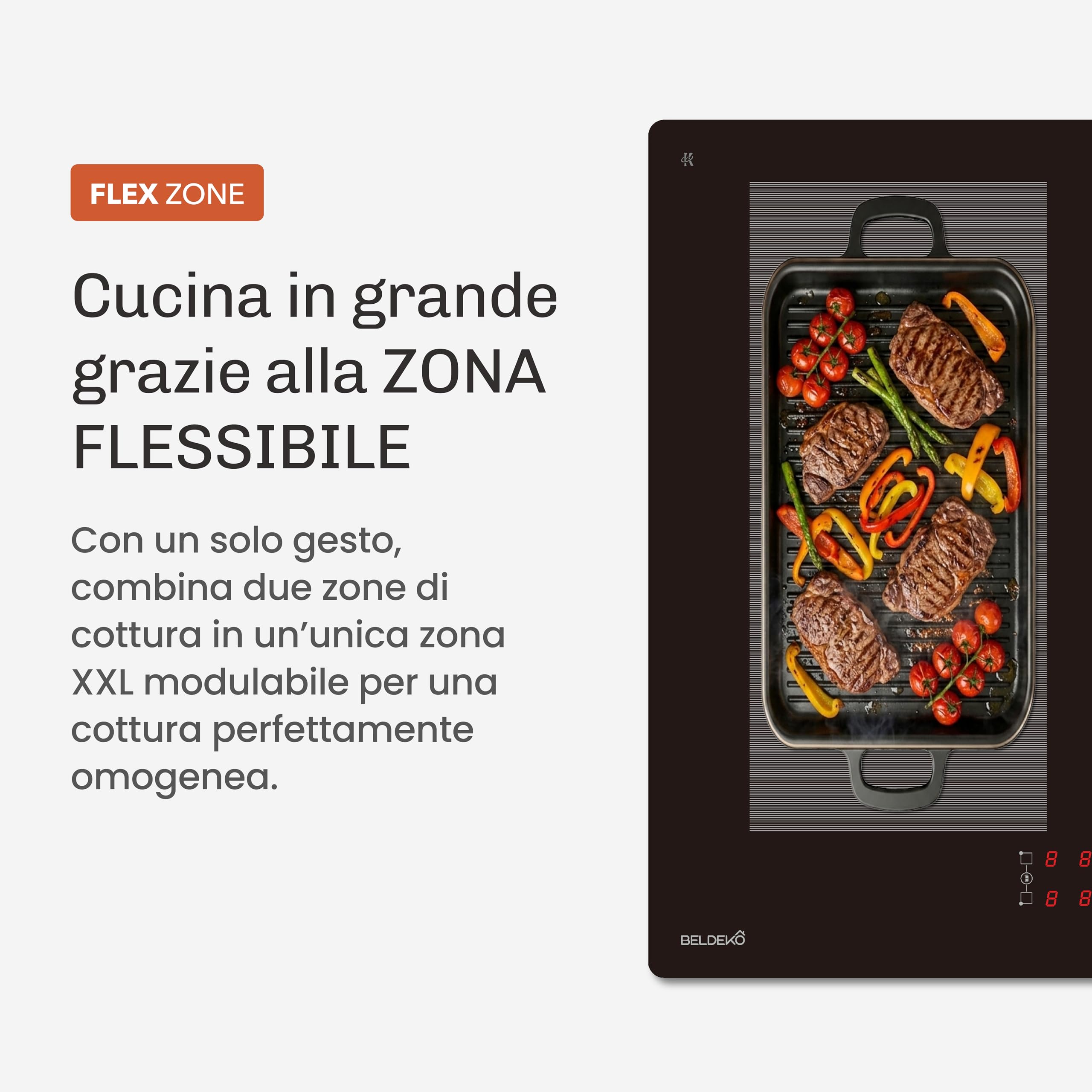 Piano cottura a induzione a 4 zone con zona flex - 7200 W - Slider touch - booster, pausa e mantenimento al caldo