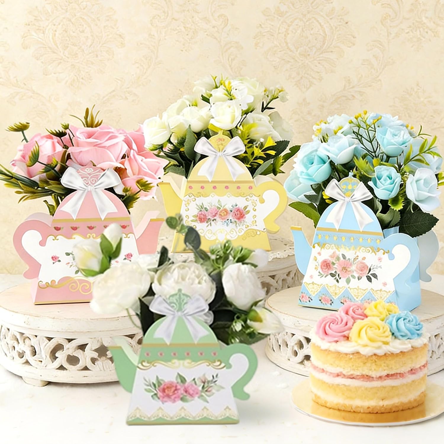 LaVenty Tea Party Decorations Party Supplies Flower Boxes Wedding Supplies | Tea Party Decorations Party Supplies Flower Boxes Floral Teapot Centerpiece for Floral Tea Themed Birthday Wedding Supplies