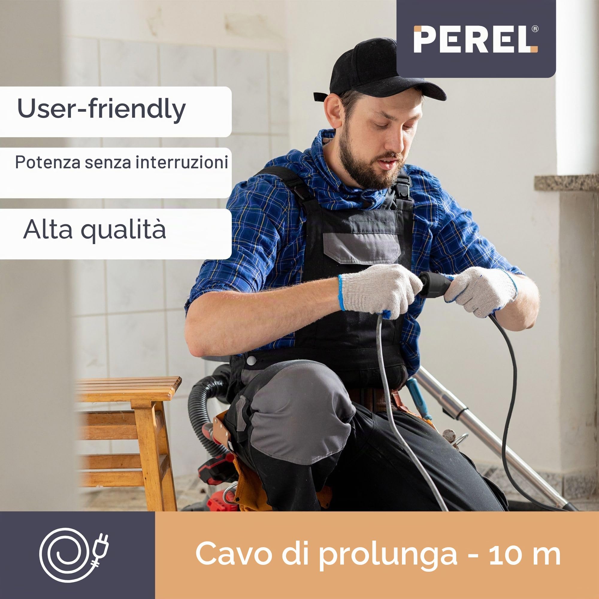 Perel ec10r25 cavo prolunga in gomma, 3 G2,5, 10 m di lunghezza, Nero