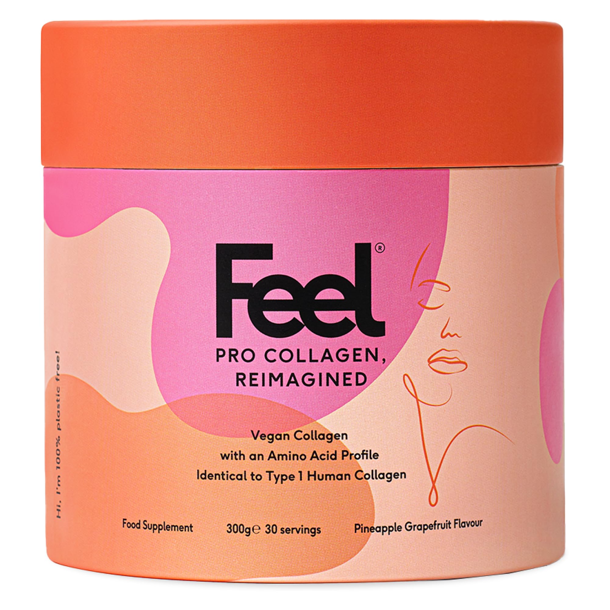 Feel Pro Collagen Powder, Pineapple & Grapefruit Flavour Collagen Supplement Drink, Vegan, Anti-Wrinkle Support, Increased Skin Elasticity, Revive and Support Hair And Nail Growth (30 Servings)