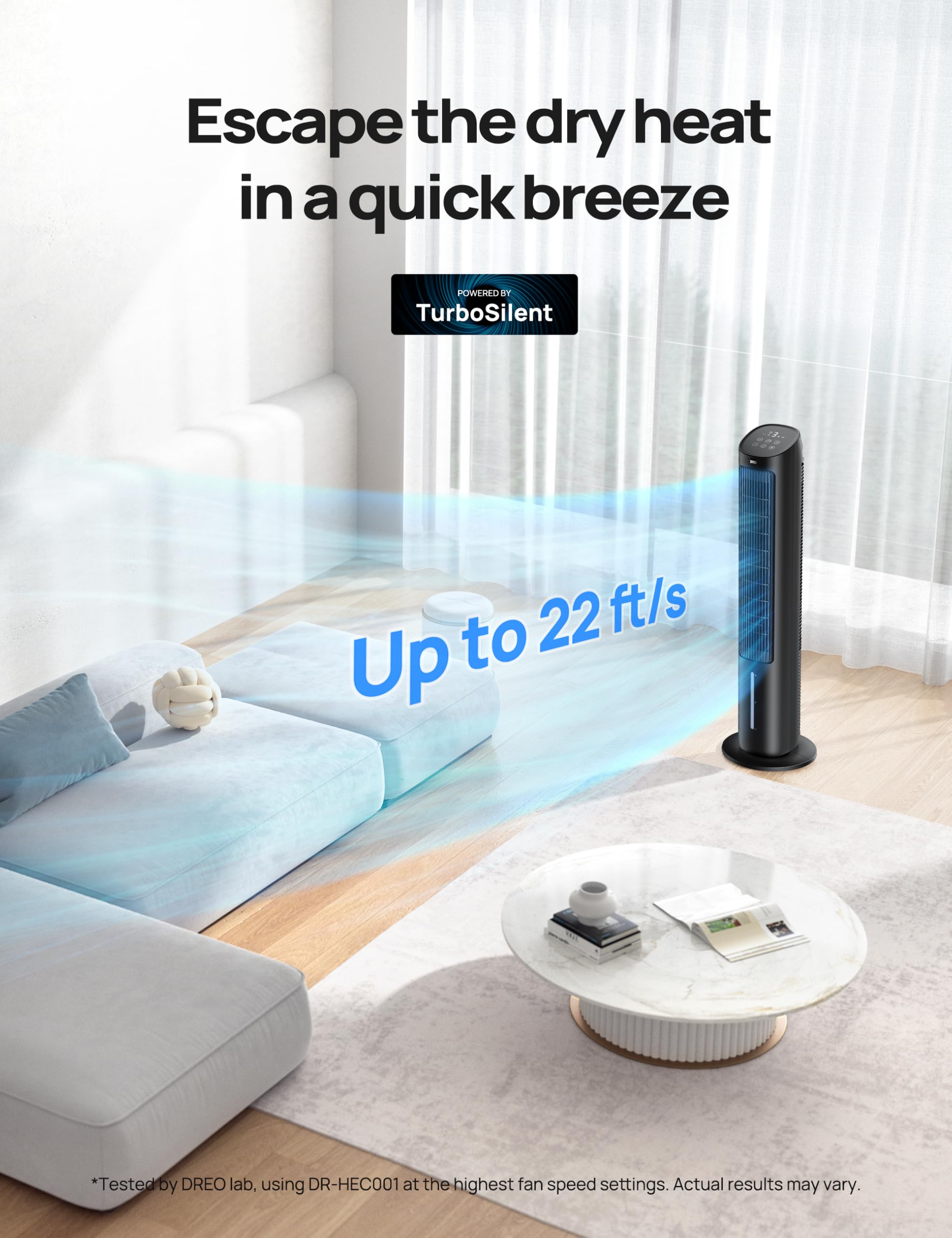 Dreo - Ventilador de torre para recámara, enfriador de aire evaporativo de 40 pulgadas, ventiladores de refrigeración que soplan aire frío con oscilación de 80°, tanque de agua extraíble, 3 modos de 4