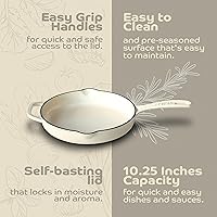 Vista 6 de Segretto Cookware Sartén de hierro fundido esmaltado, 10.25 pulgadas Bianco Perla (blanquecino) Sartén esmaltada, no requiere condimentos y sartén