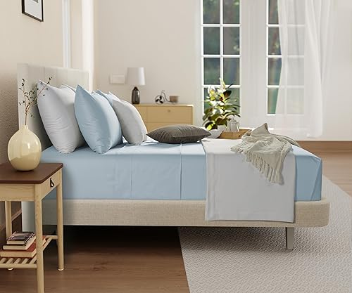 Miniatura 51 de Juego de sábanas 100% de algodón egipcio, tamaño Queen, juego de sábanas de bolsillo profundo, sábanas de algodón de 800 hilos, naturalmente