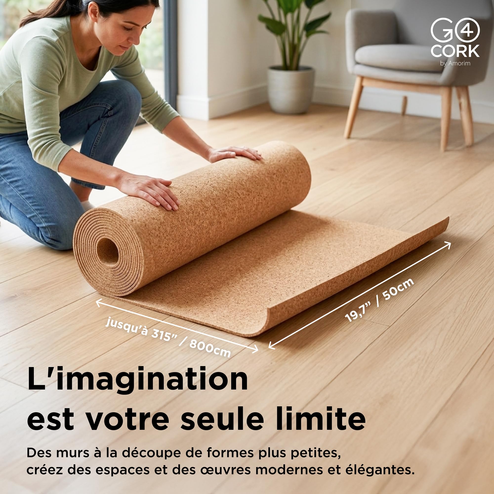 Go4Cork Rouleau de liège extra large – 50 cm x 8 m | Rouleau de liège double face de qualité supérieure | Multifonction pour les travaux manuels, la maison, la salle de classe et le bureau