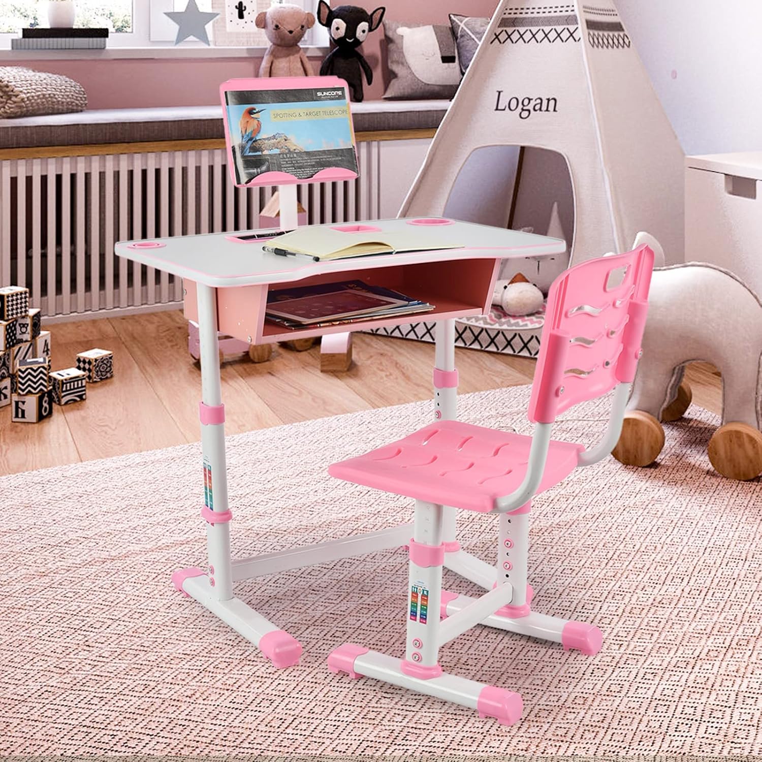 Bеѕt Sеllеr Mnjin Kids Desk and Chair Set,Kids Interactive Workstation, Height Adjustable Child Desk Set Kids Desk w/Reading Bookstand & Drawer,School Student Study Desk Chair for Boys & Girls (Pink) Bеѕt Cуbеr Mоndау 🔥 Mnjin Kids Desk and Chair Set,Kids Interactive Workstation, Height Adjustable Child Desk Set Kids Desk w/Reading Bookstand & Drawer,School Student Study Desk Chair for Boys & Girls (Pink)