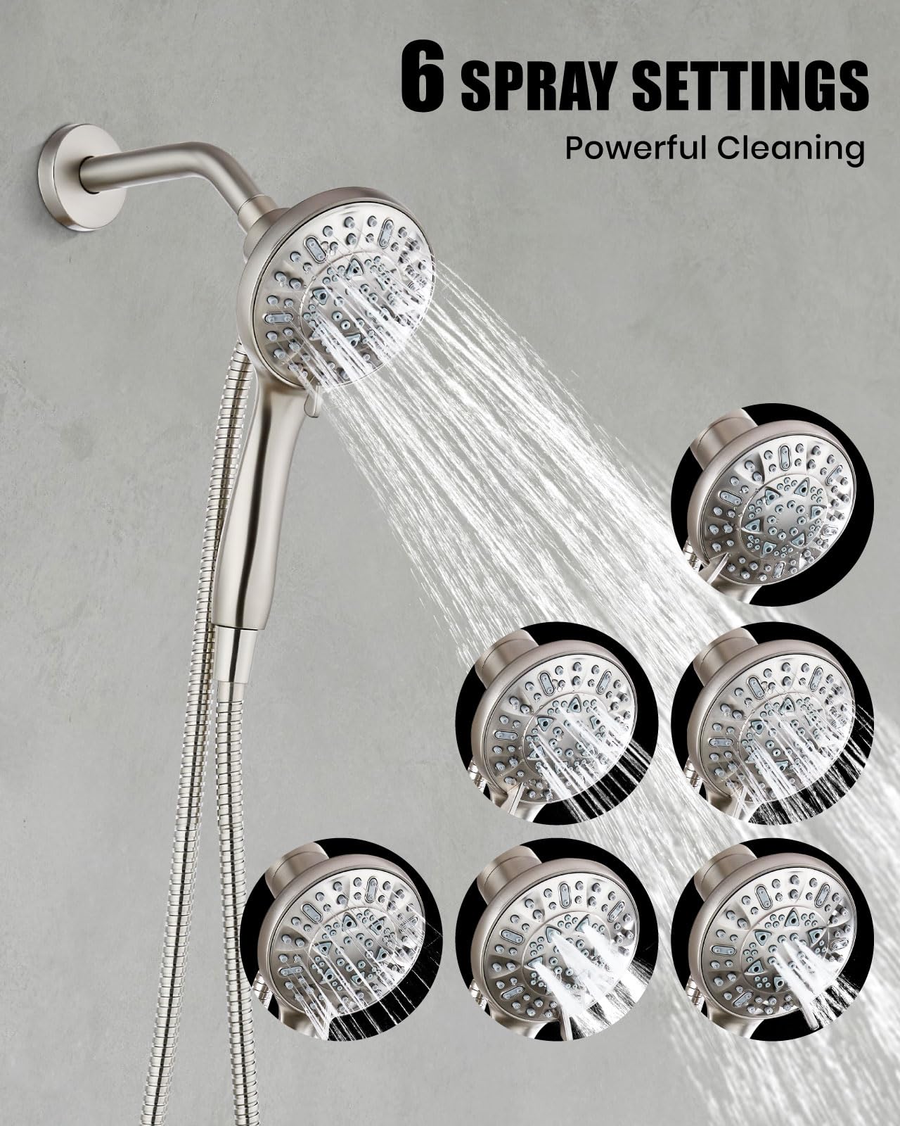 Brushed Nickel Shower Faucet Kit - 6 Modes -5