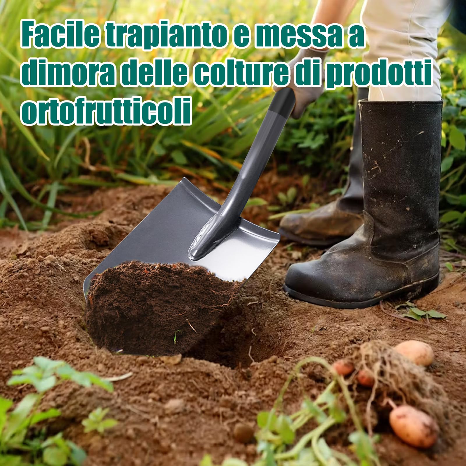 HYCHIKA Pala da Giardino Picco, Vanga da Giardinaggi, Pala da Scavo, Acciaio Temprato di Alta Qualità, Manico Ergonomico Impugnatura a D, per Piante, Agricola, Diserbo, Spalatura Neve
