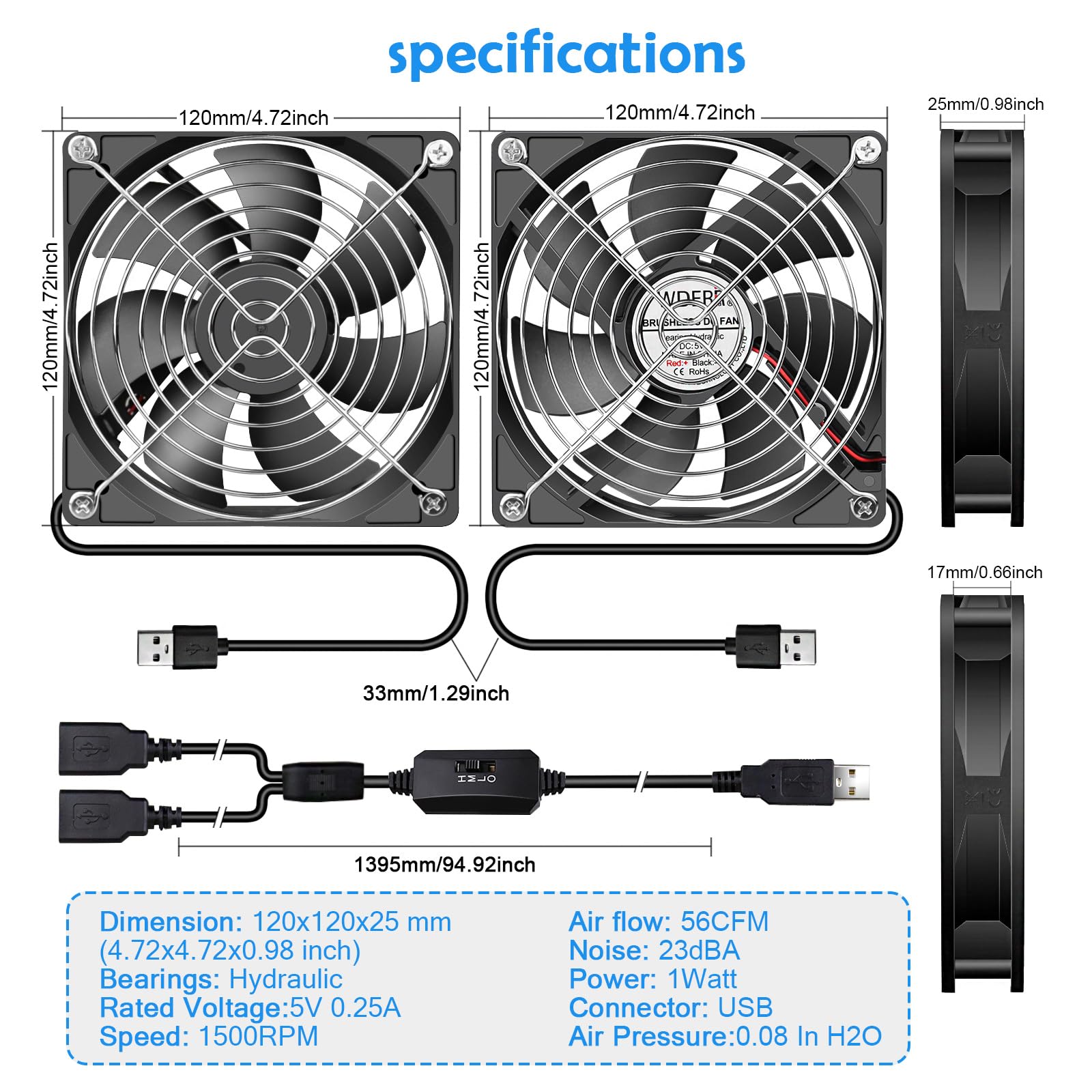 120 mm Computergehäuse, 5 V, USB-betriebener Lüfter, kleiner, leiser flacher Kühler mit Geschwindigkeitsregler für Empfänger/Router
