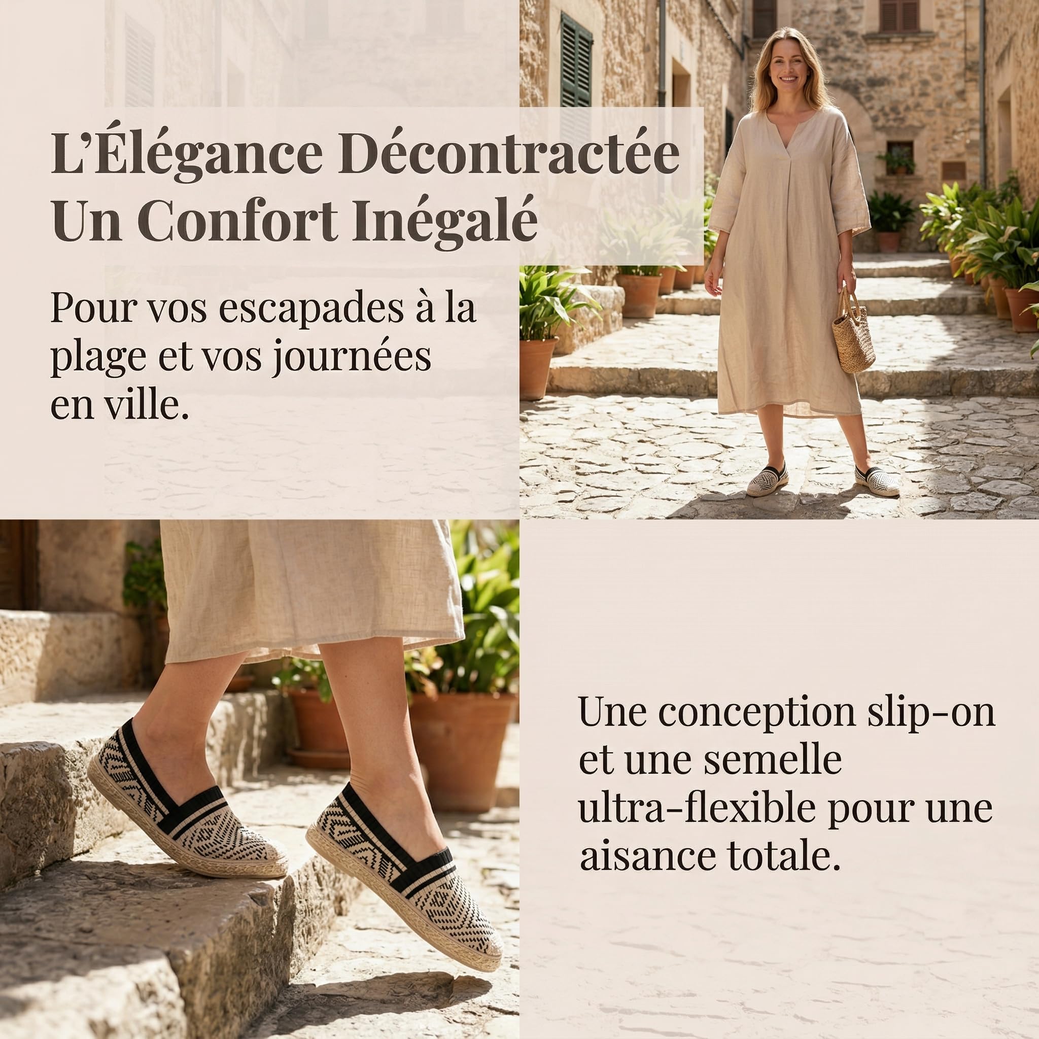 GLAMORA Espadrilles Femme Maille Tricotée Ballerines Plates Slip-on Respirantes Semelle Corde Tressée Antidérapante Chaussures Légères Souples Confort Tricot Stretch Mocassins Été