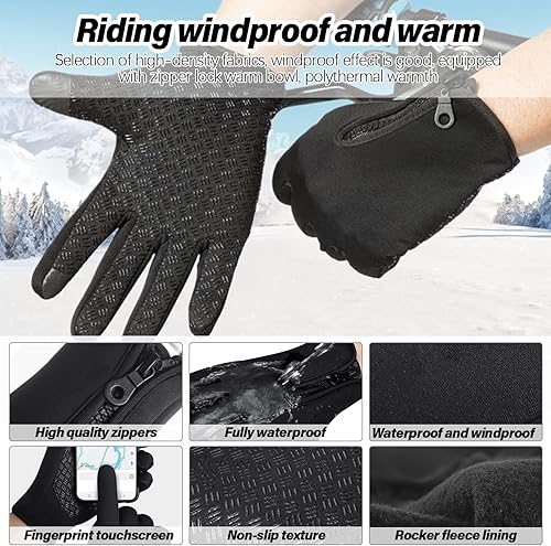 Miniatura 4 de Guantes de ciclismo de invierno para hombres y mujeres, impermeables, térmicos, agarre antideslizante para montar y actividades en clima frío