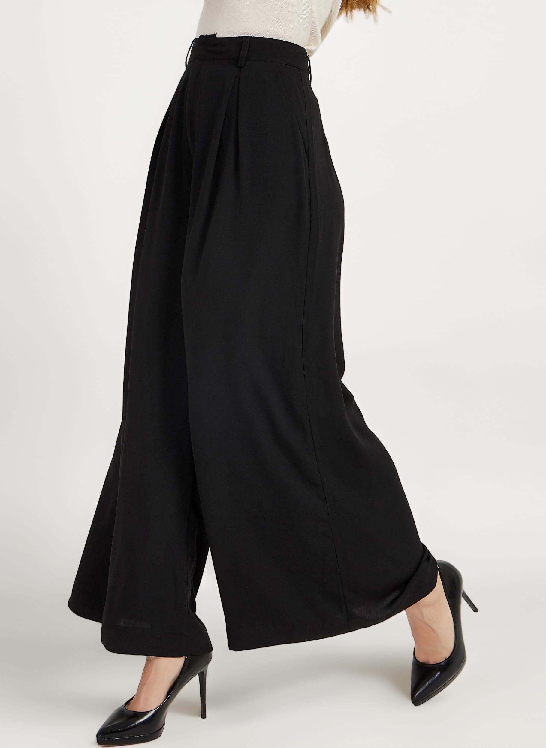 Tronjori Women High Waist Casual Wide Leg Long Palazzo Pants Trousers Regular Size