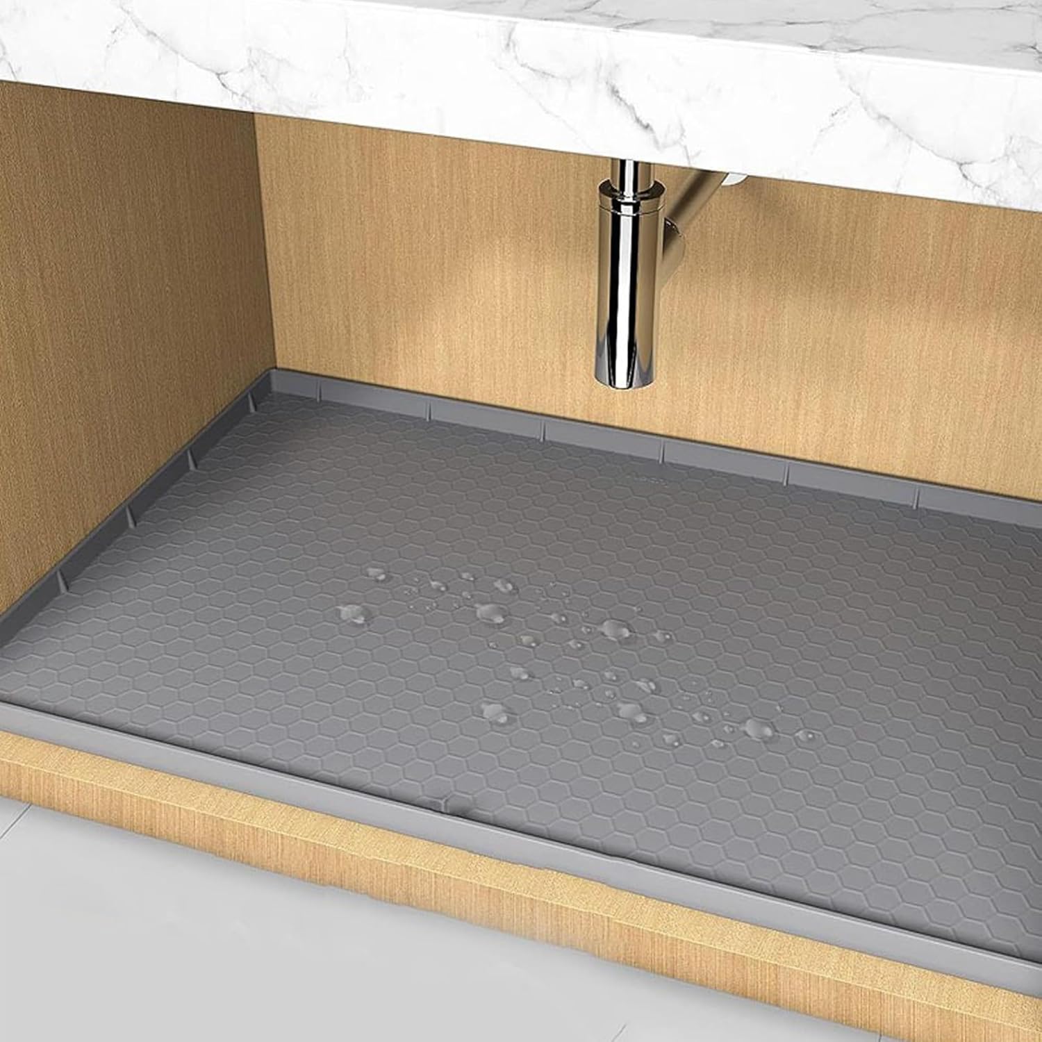 Silicone Under Sink Mat 22x34 Grey – Waterproof Under Sink Liner & Cabinet Protector, Kitchen Sink Mat for Bottom of Sink, Undersink Waterproof Mats, Sink Mats for Kitchen Storage & Protection