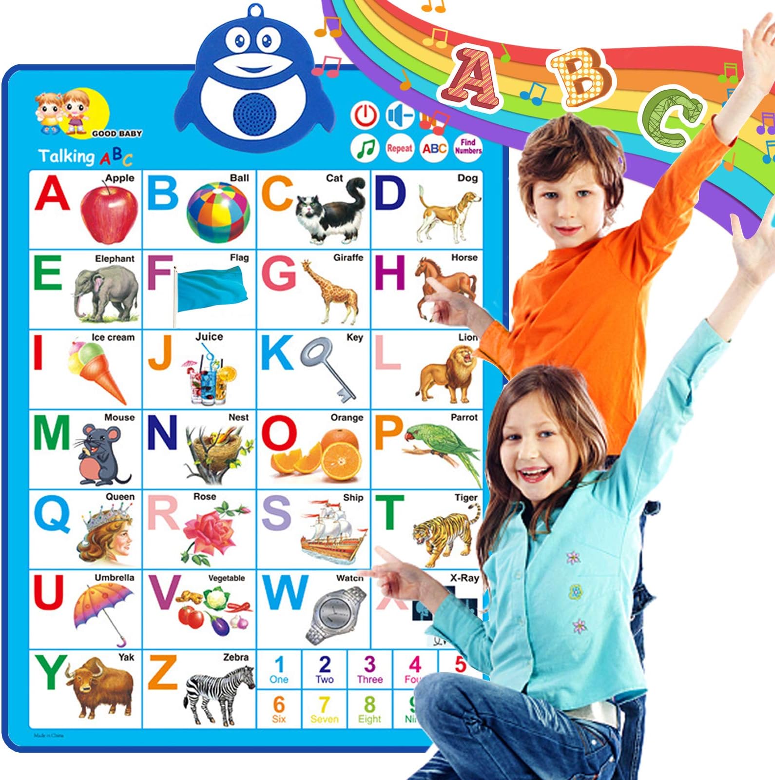FYATTVA Electronic Interactive Alphabet Wall Chart, Talking ABC & 123s & Music Poster, Best Educational Toy for Toddler, Learning Toys for 3-5 Year Old Boys & Girls Daycare, Preschool, Kindergarten