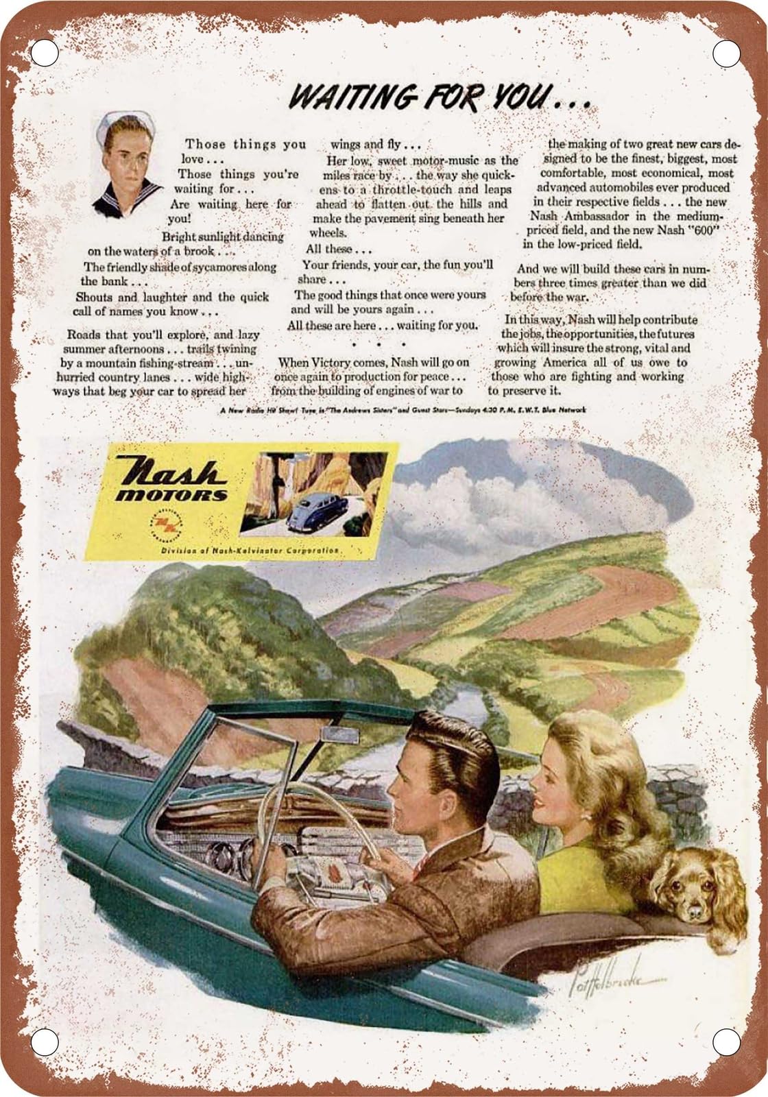 Miaomansenstore Metal Sign - 1945 Nash Vintage Ad 01 - Old Retro Rusty Look Home Decor