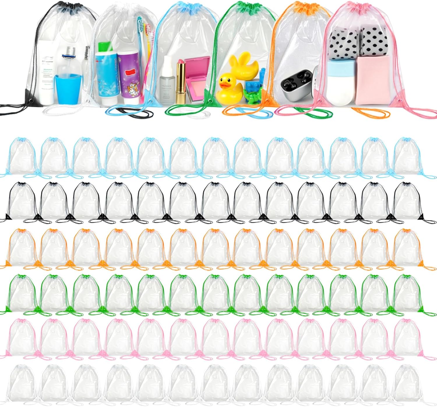 Amazon.com | LECEHIVO 120 Pcs Clear Drawstring Bags Bulk Clear ...
