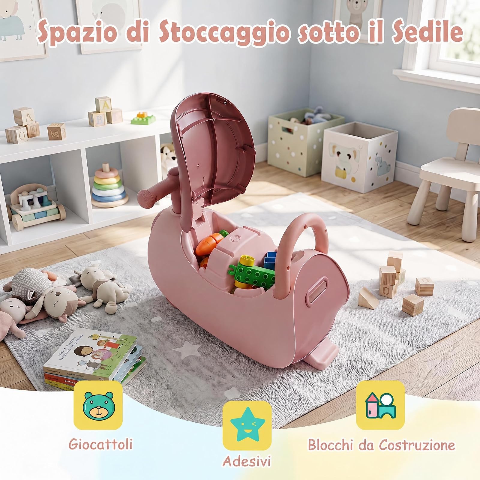 COSTWAY Macchina Elettrica a Spinta con 4 Ruote per Bambini 18-36Mesi, Rosa