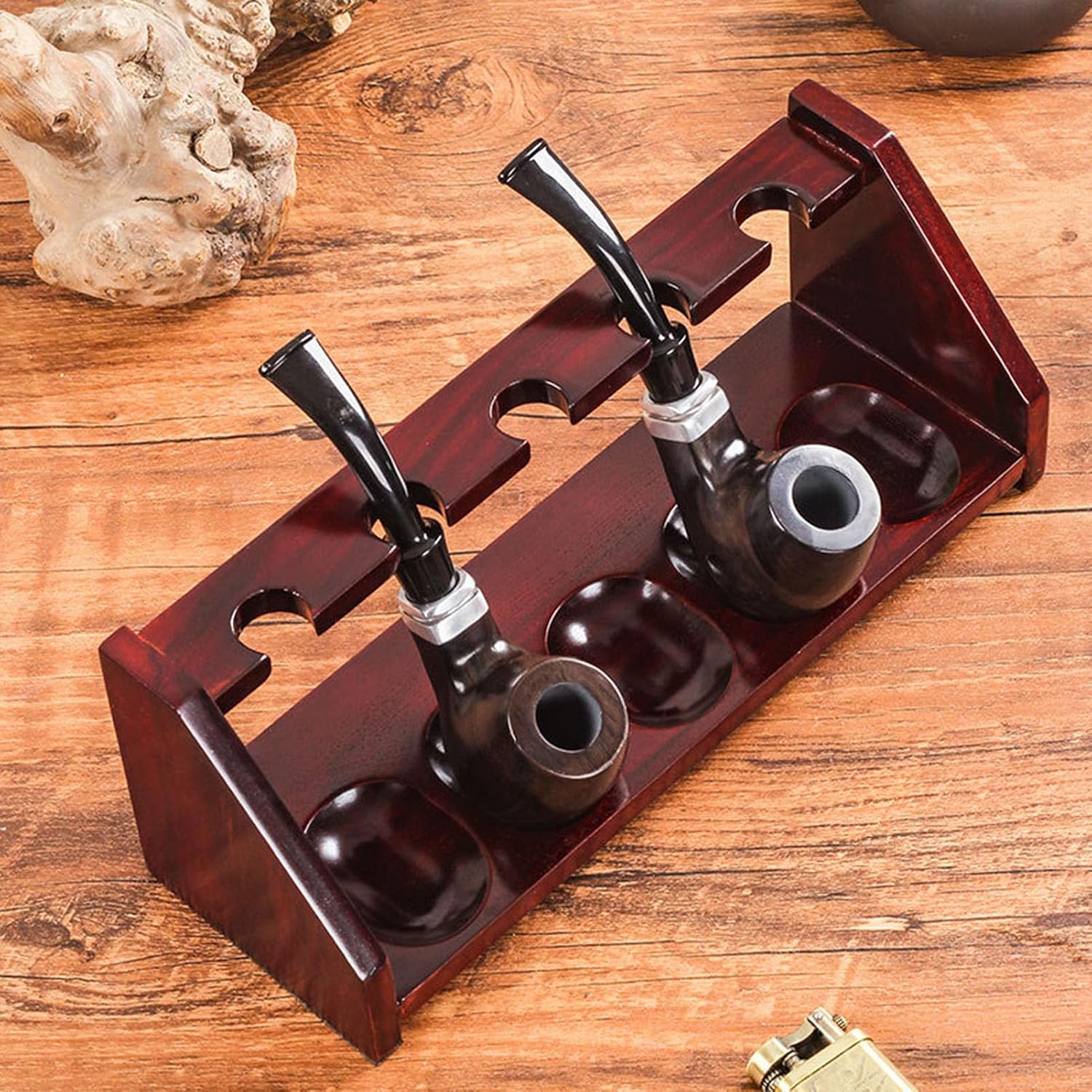 Tobacco Pipe Stand for 5 Smoking Pipe Handmade Wooden Pipe Rack