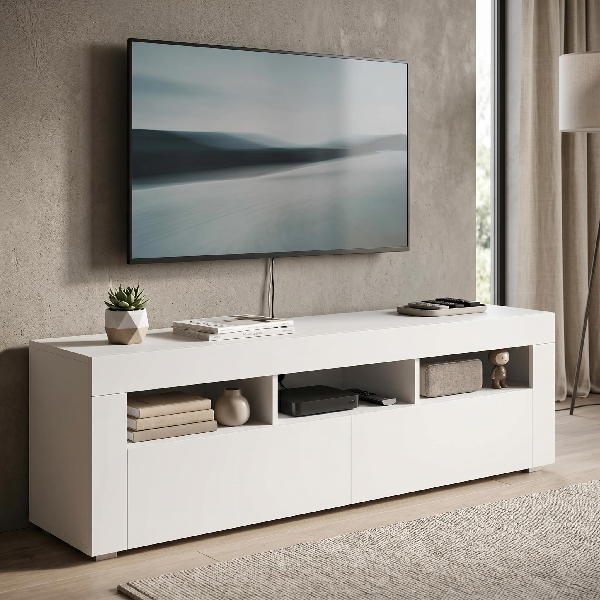 BIM Furniture Lowboard TV Schrank Moreno 160 cm Hängend oder Stehen universal Unterschrank Fernsehschrank TV Board Sideboard HiFi-Tisch Hängender Schrank (Weiß Matt)