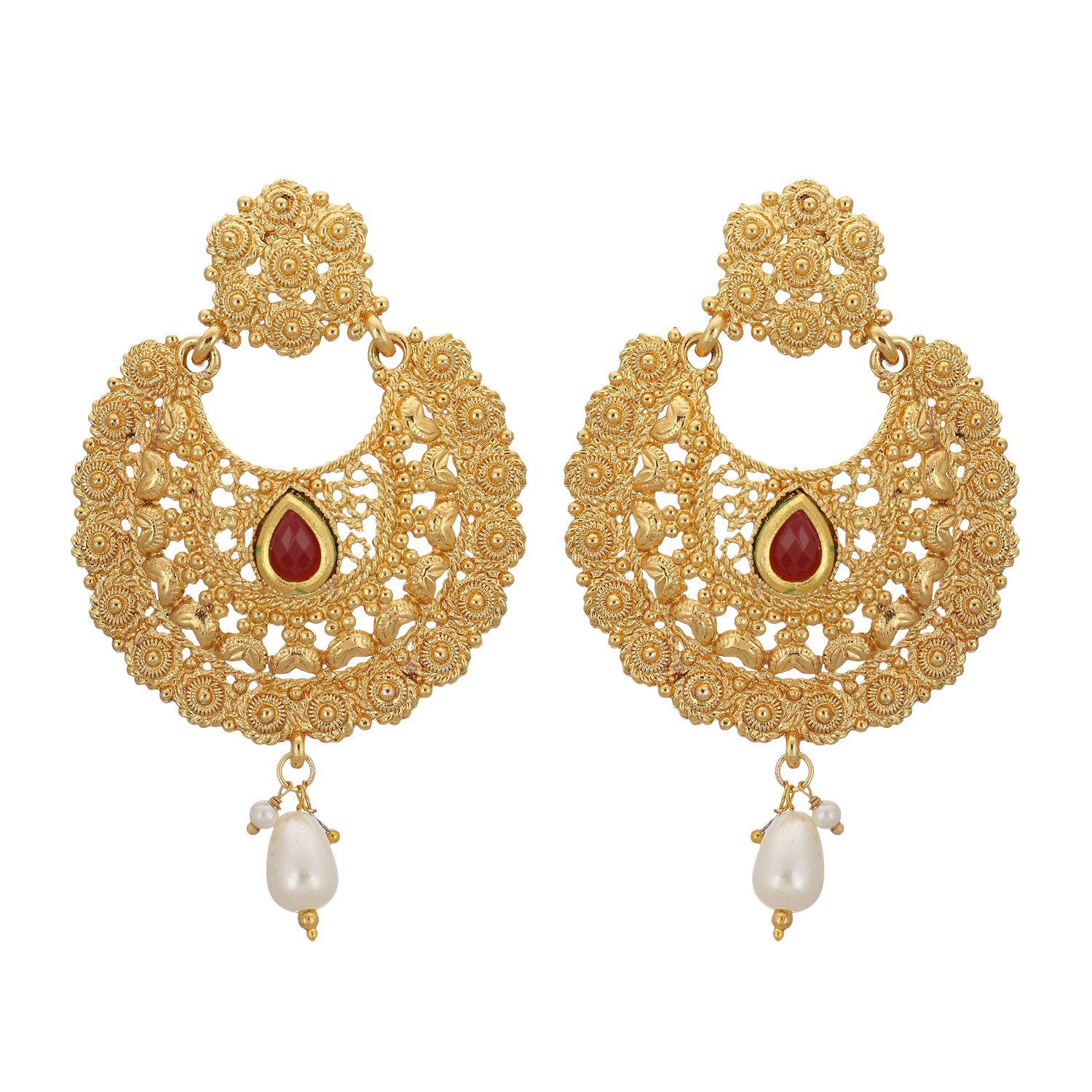 Zeneme Earring Gold Plated Kundan And Pearl Studded Desinger Dangle Earrings For Girl And Women (Red Short) (B07DFL3K1W) Amazon Price History, Amazon Price Tracker