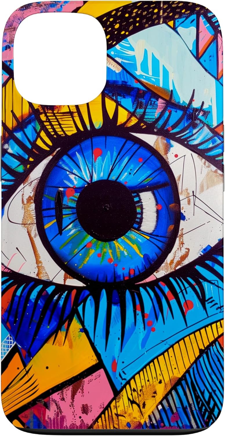 Cool Colorful Britto Abstract Blue Eye Artistic Design Case for iPhone 14 Plus