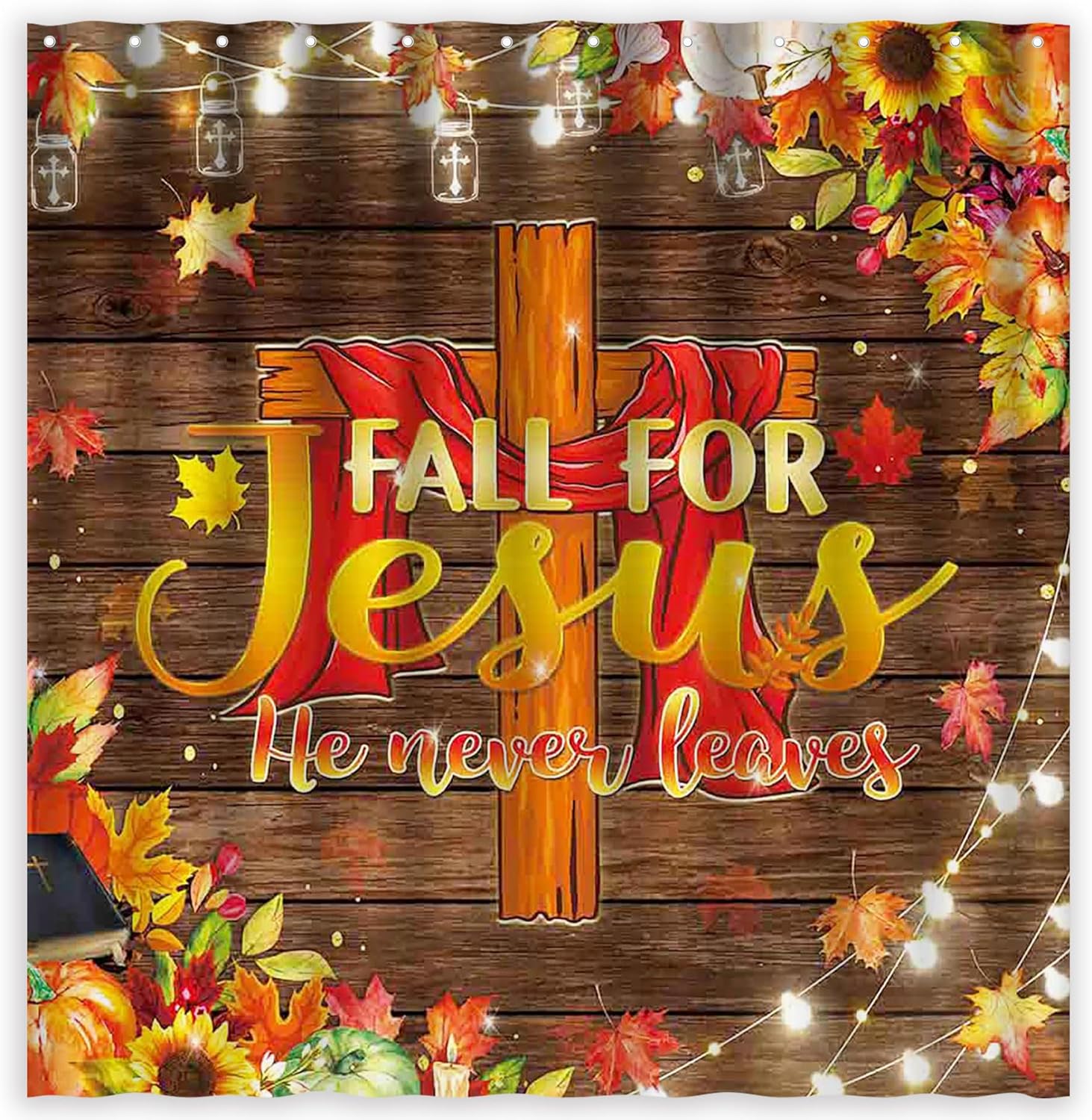 ZTHMOE Fall for Jesus Shower Curtain for Bathroom Autumn