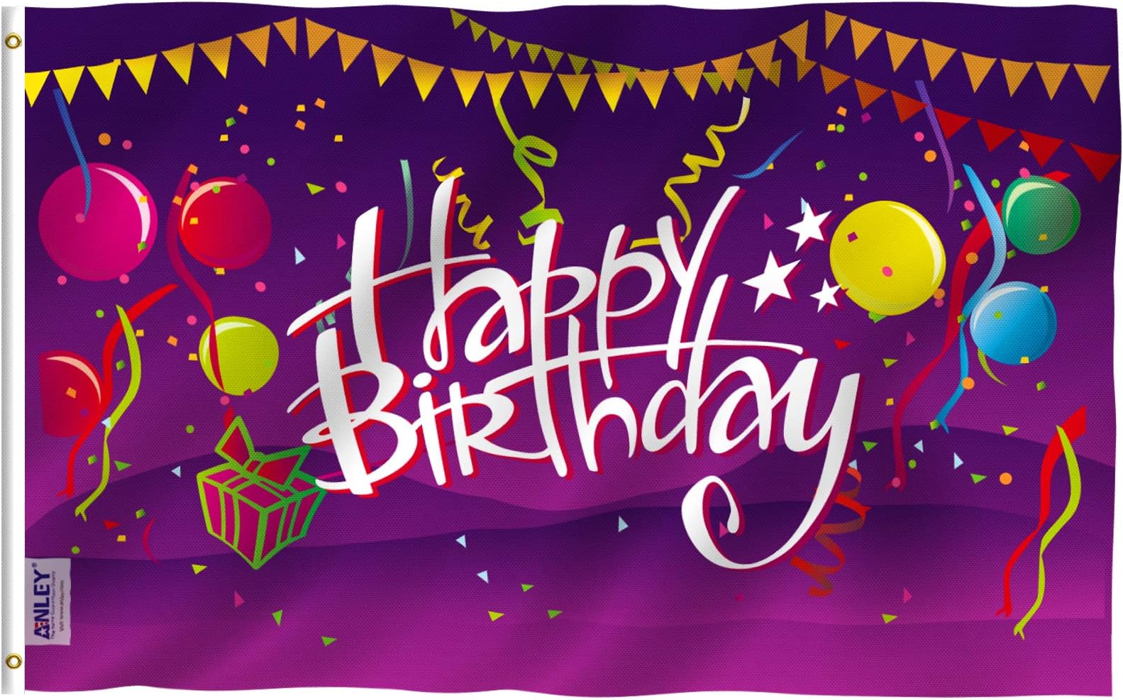 Anley Fly Breeze 3x5 Foot Happy Birthday Flag - Vivid Color and Fade Proof - Canvas Header and Double Stitched - Birthday Celebration Flags Polyester with Brass Grommets 3 X 5 Ft