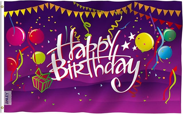 Anley Fly Breeze 3x5 Foot Happy Birthday Flag - Vivid Color and Fade Proof - Canvas Header and Double Stitched - Birthday Celebration Flags Polyester with Brass Grommets 3 X 5 Ft