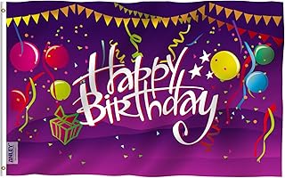 Anley Fly Breeze 3x5 Foot Happy Birthday Flag - Vivid Color and Fade Proof - Canvas Header and Double Stitched - Birthday Celebration Flags Polyester with Brass Grommets 3 X 5 Ft