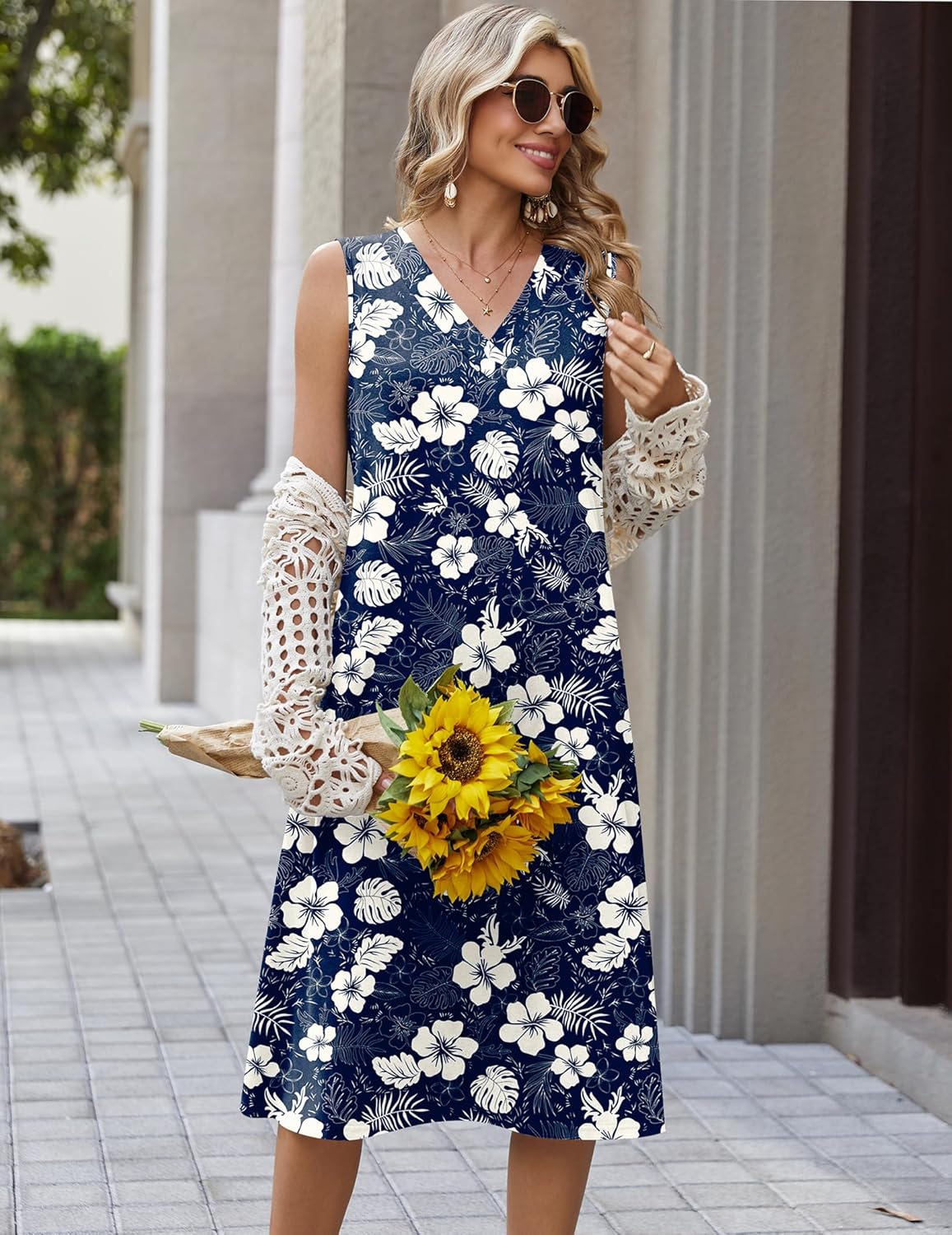 Zeagoo Summer Dresses for Women 2026 Sleeveless V Neck Casual Midi Tank Dress Beach Vacation Sundresses with Pockets - Image 3