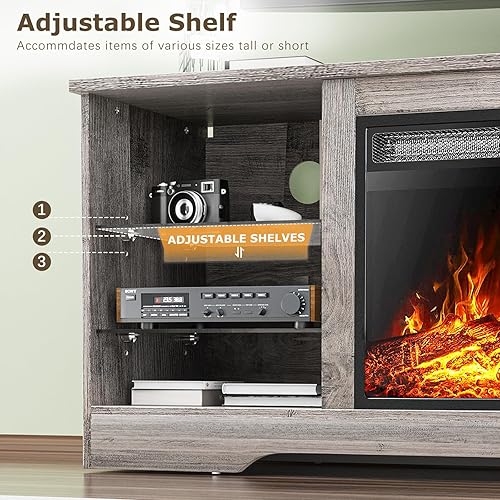 Miniatura 5 de PUKAMI Soporte de TV con chimenea de 18 pulgadas, centro de entretenimiento con luz LED, soporte de TV con chimenea para televisores de hasta 65