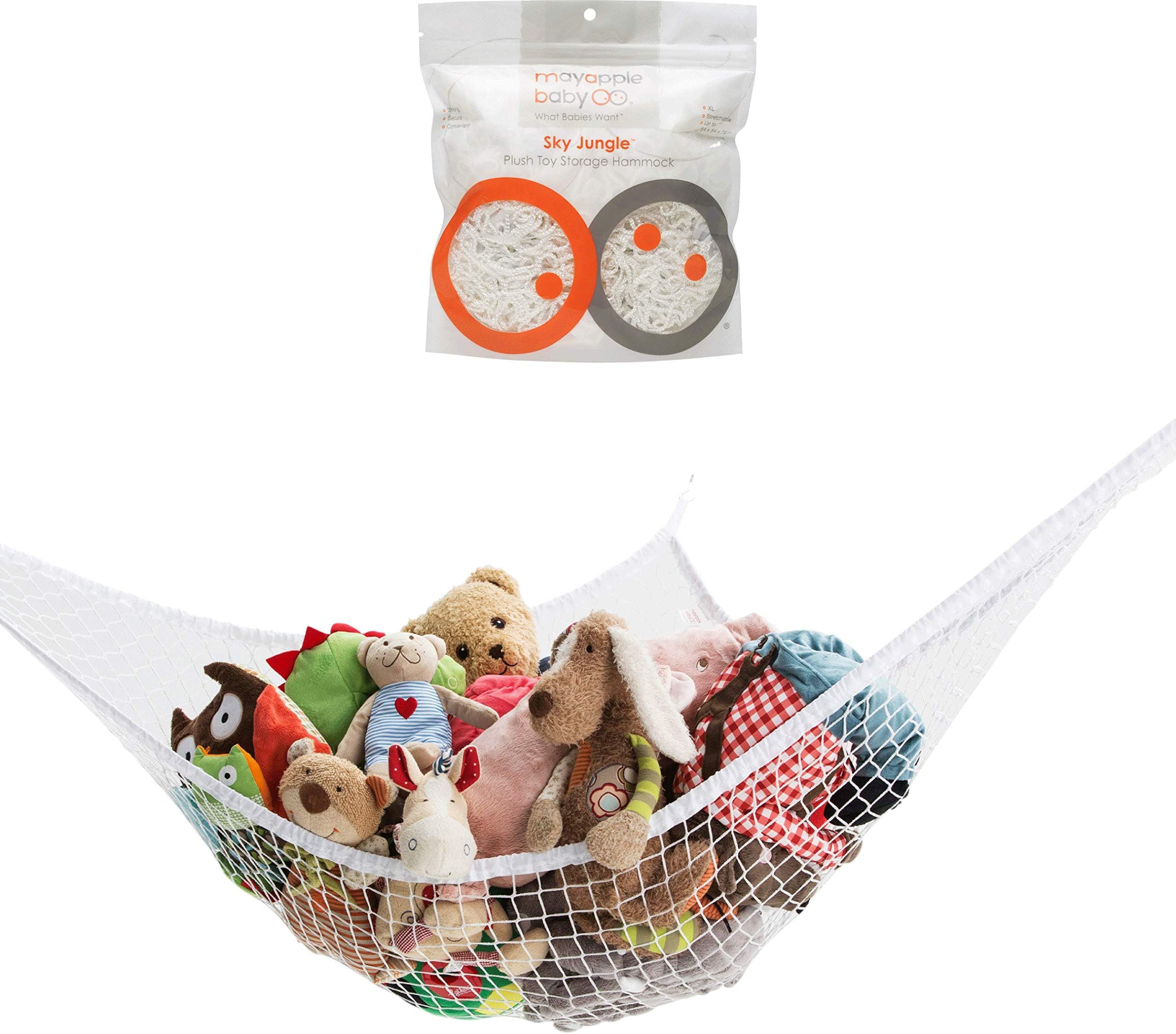 Mayapple Baby Stuffed Animal Toy Hammock, Premium Plush Toy Hanging Organizer, SKY JUNGLE, Jumbo Large Storage Mesh Pet Net,White