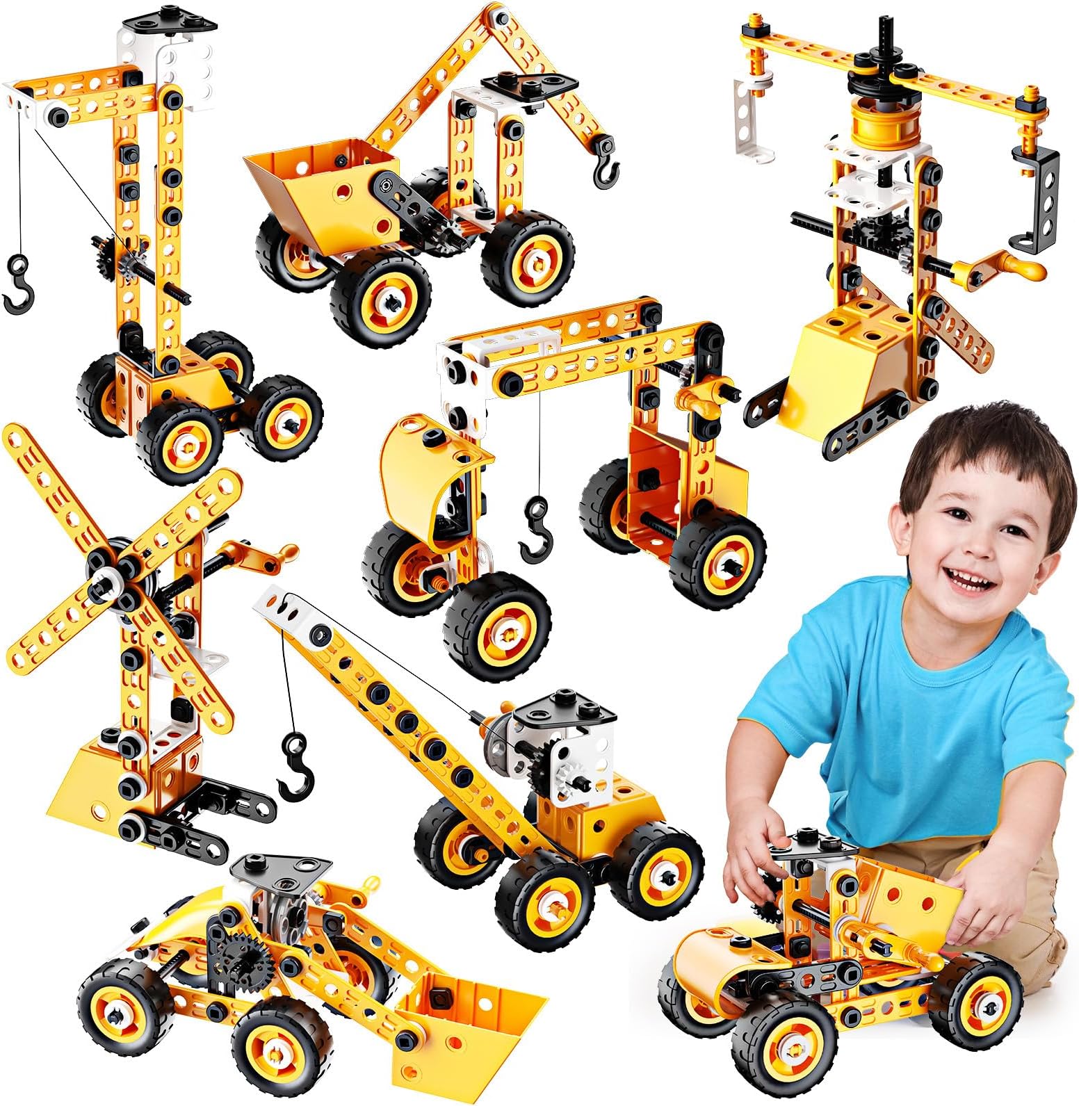 Toys for 5 6 7 8 9 10 Year Old Boys, STEM Construction Car Toys for 5-10 Year Old Boy Building Toys Gifts for 5-10 Year Old Boys Christmas Birthday Gifts for Boy and Girls Age 5 6 7 8 9 Digger Toys