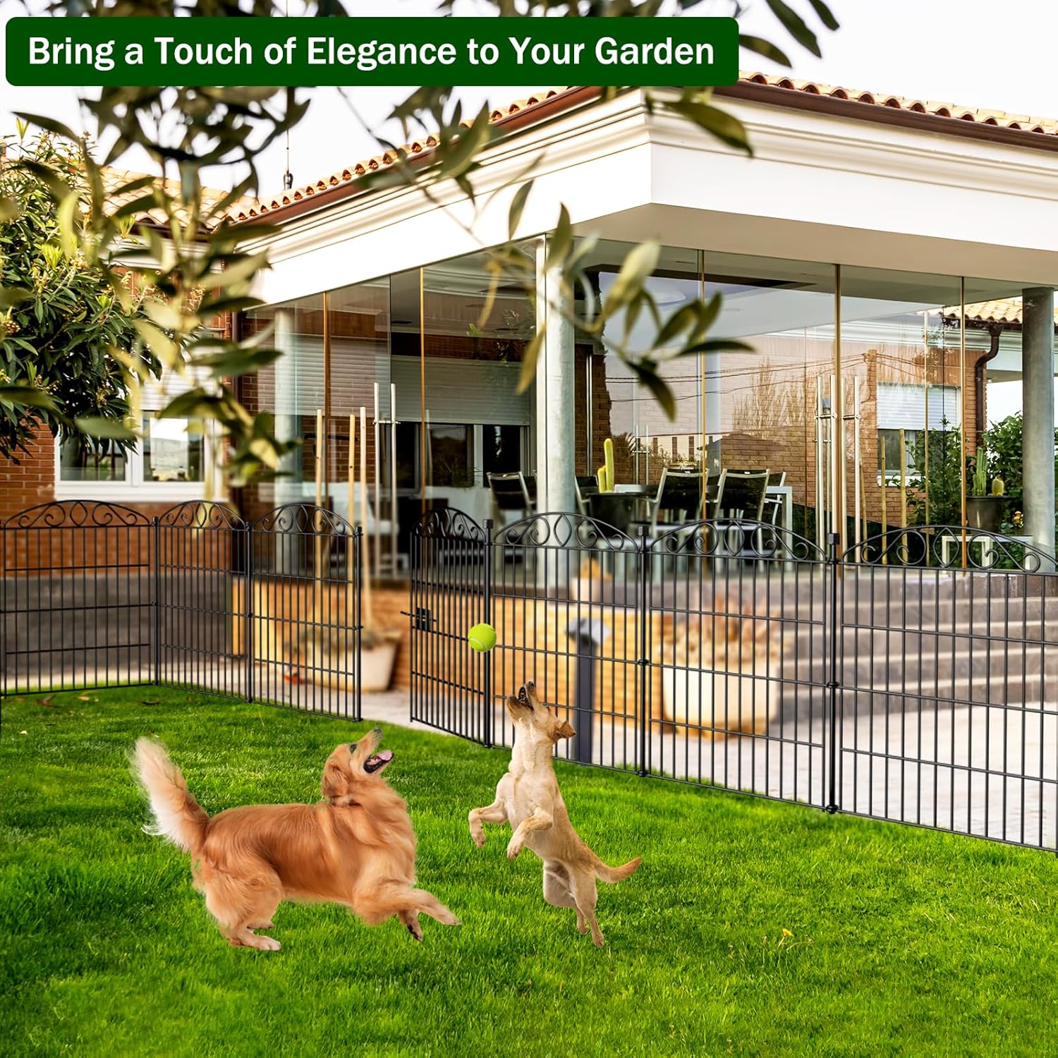 Garden Fence 12 Panel with Gate - 30in H x 22.72 ft L, No Dig Rustproof Metal Tall Animal Barrier for Dogs Rabbits, Decorative Outdoor Border for Yard, Patio, and Flower Beds