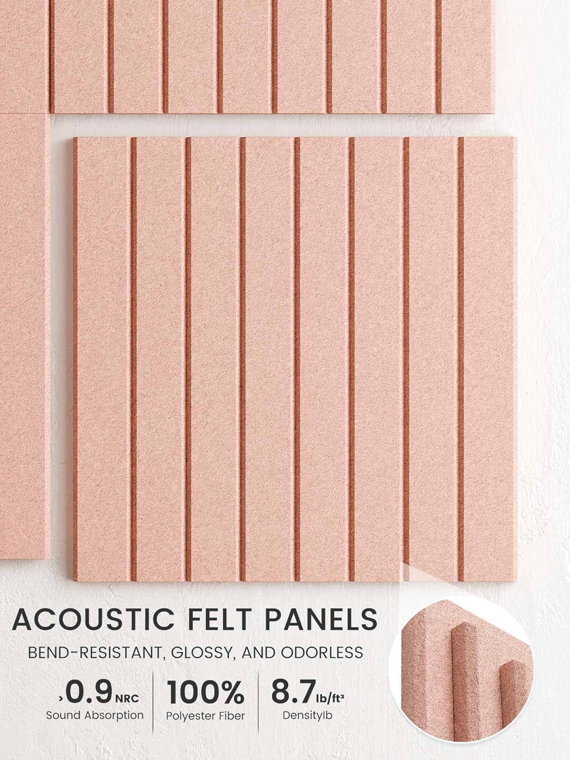 Bumusty Large Cork Board Alternative-48 x 36" Felt Bulletin Board Tiles, with 30 Pushpins, 70 Adhesive Tabs, 12-Pack Slat Wall Paneling, Cork Boards for Office Push Pin Board Felt Board-Pink