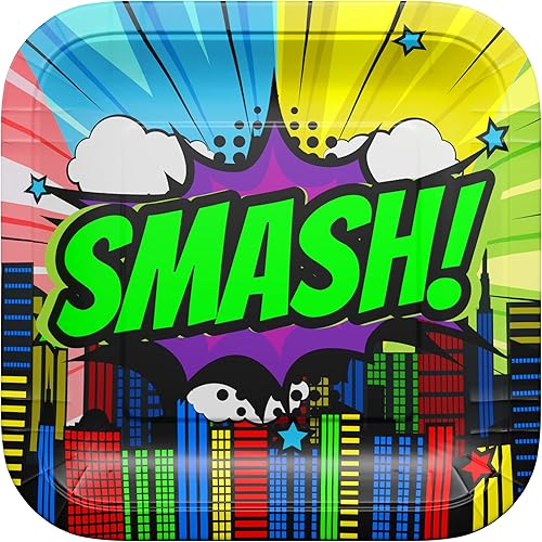 Miniatura 4 de Paquete de suministros para fiesta de superhéroes de cómic (64 piezas para 20 invitados), cumpleaños temático de superhéroes, decoración de fiesta